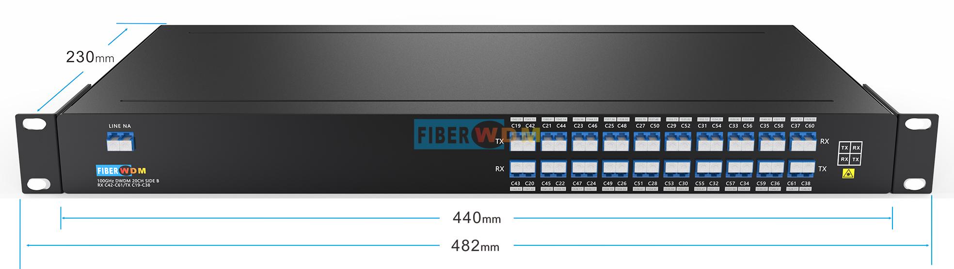 Rack 1U de fibra única DWDM MUX y DEMUX de 19” pulgadas