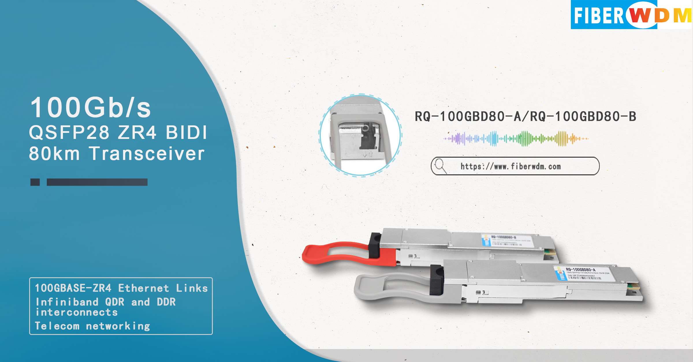 Transceptor de fibra única de 100G y 80 km